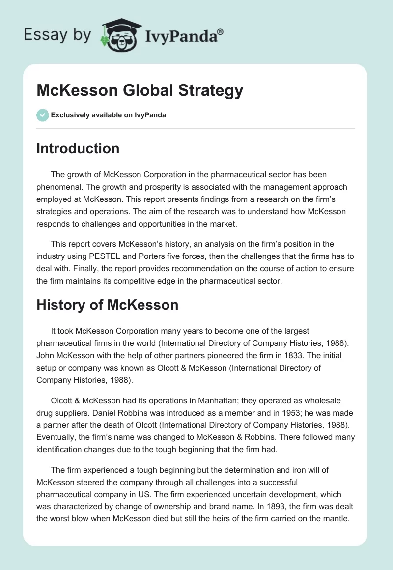 McKesson Global Strategy. Page 1