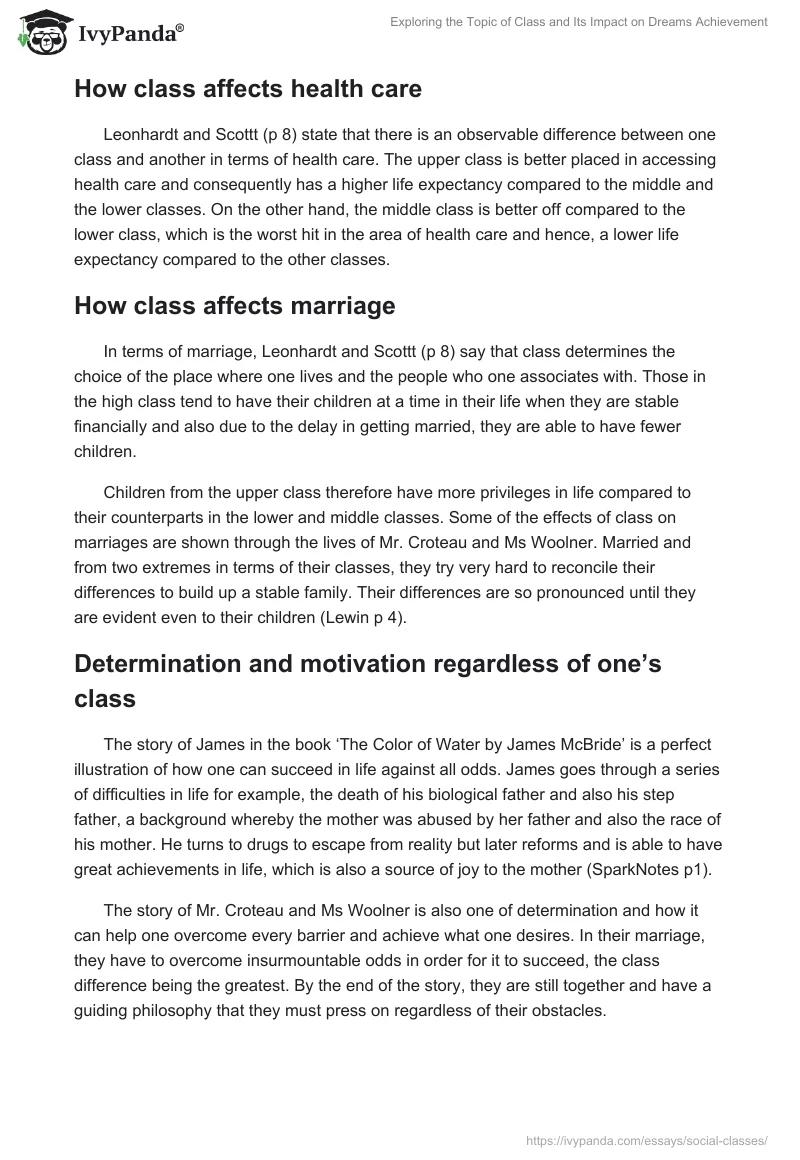 Exploring the Topic of Class and Its Impact on Dreams Achievement. Page 2