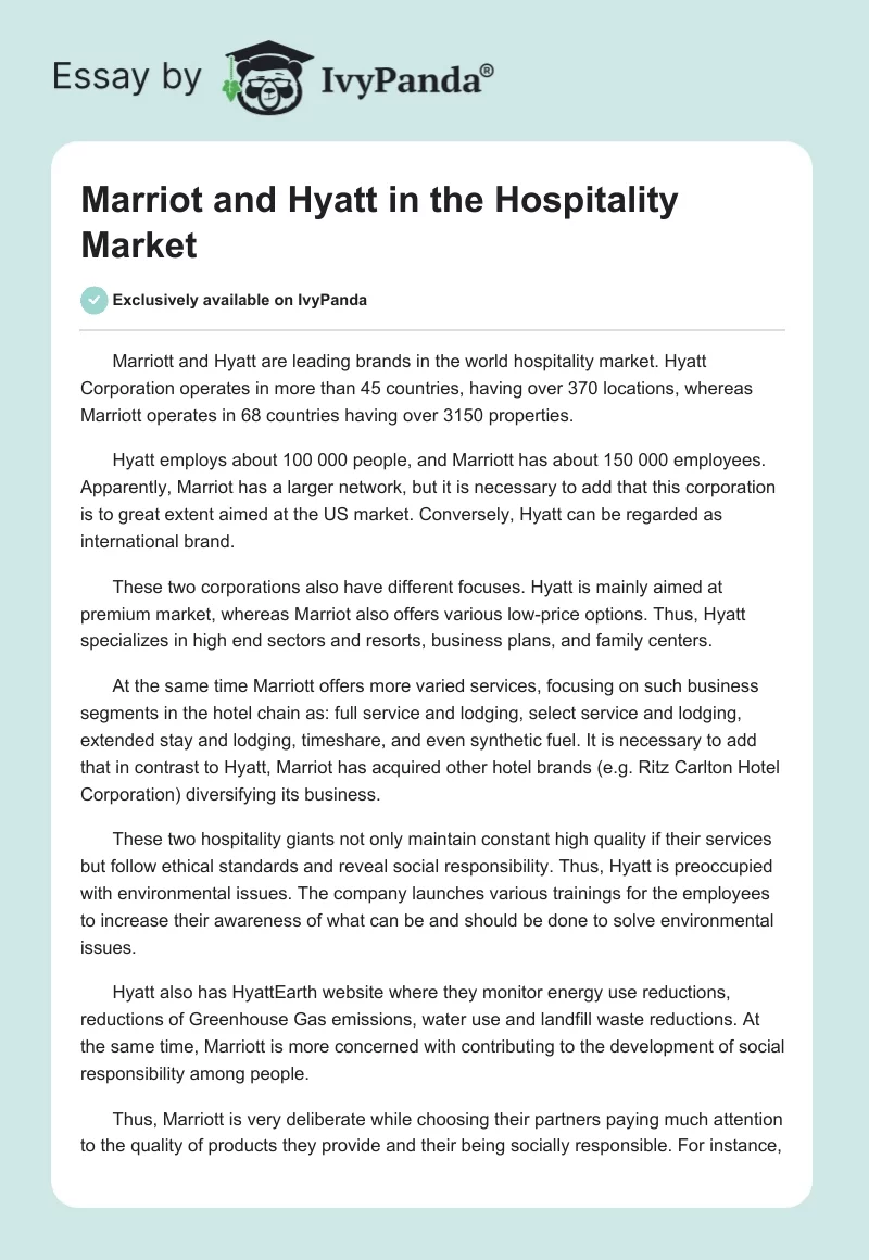 Marriot and Hyatt in the Hospitality Market. Page 1