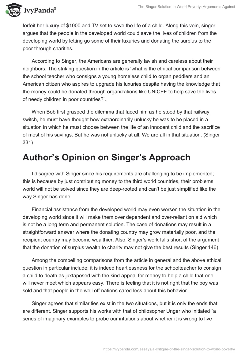 The Singer Solution to World Poverty: Arguments Against. Page 3