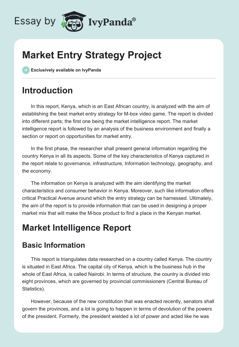 Market Entry Strategy Project. Page 1