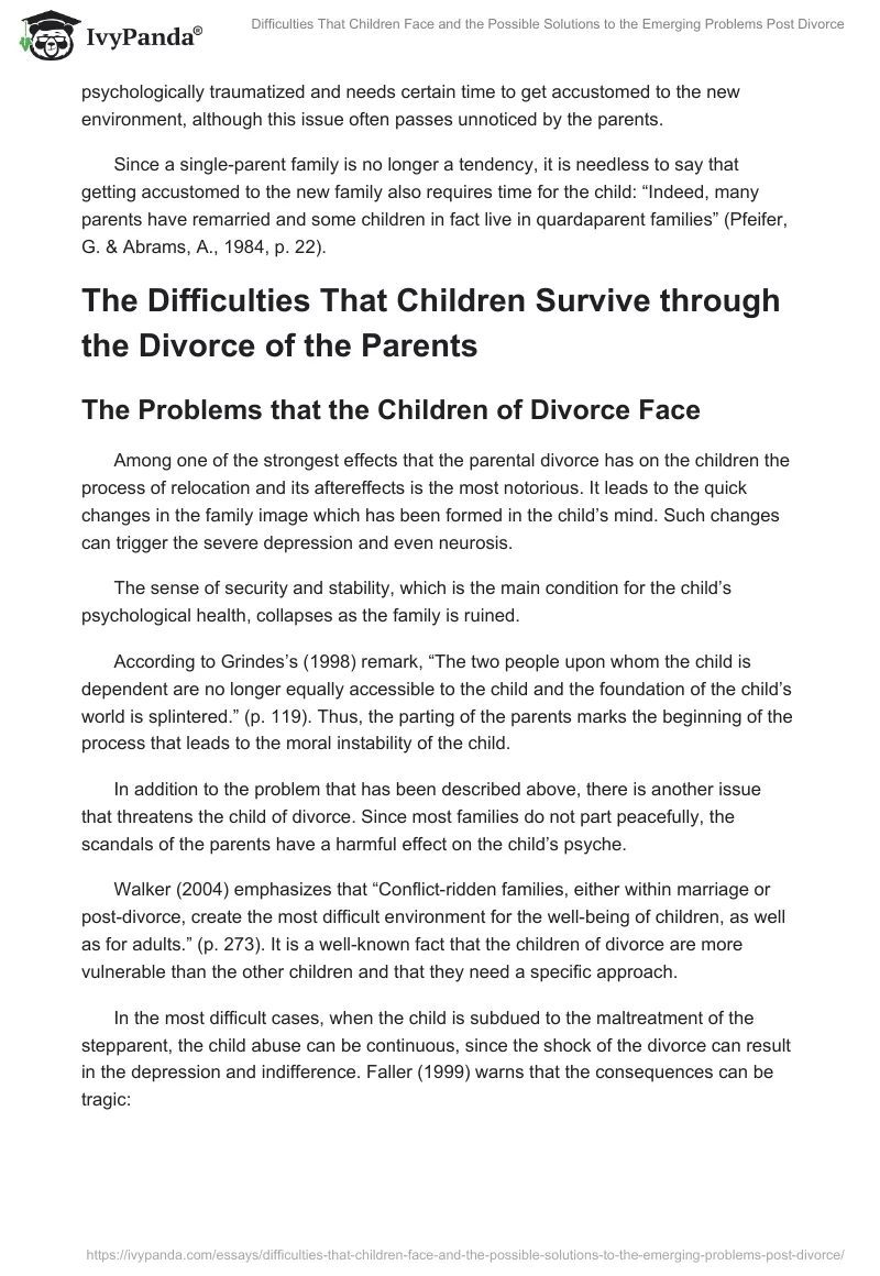 Difficulties That Children Face and the Possible Solutions to the Emerging Problems Post Divorce. Page 2