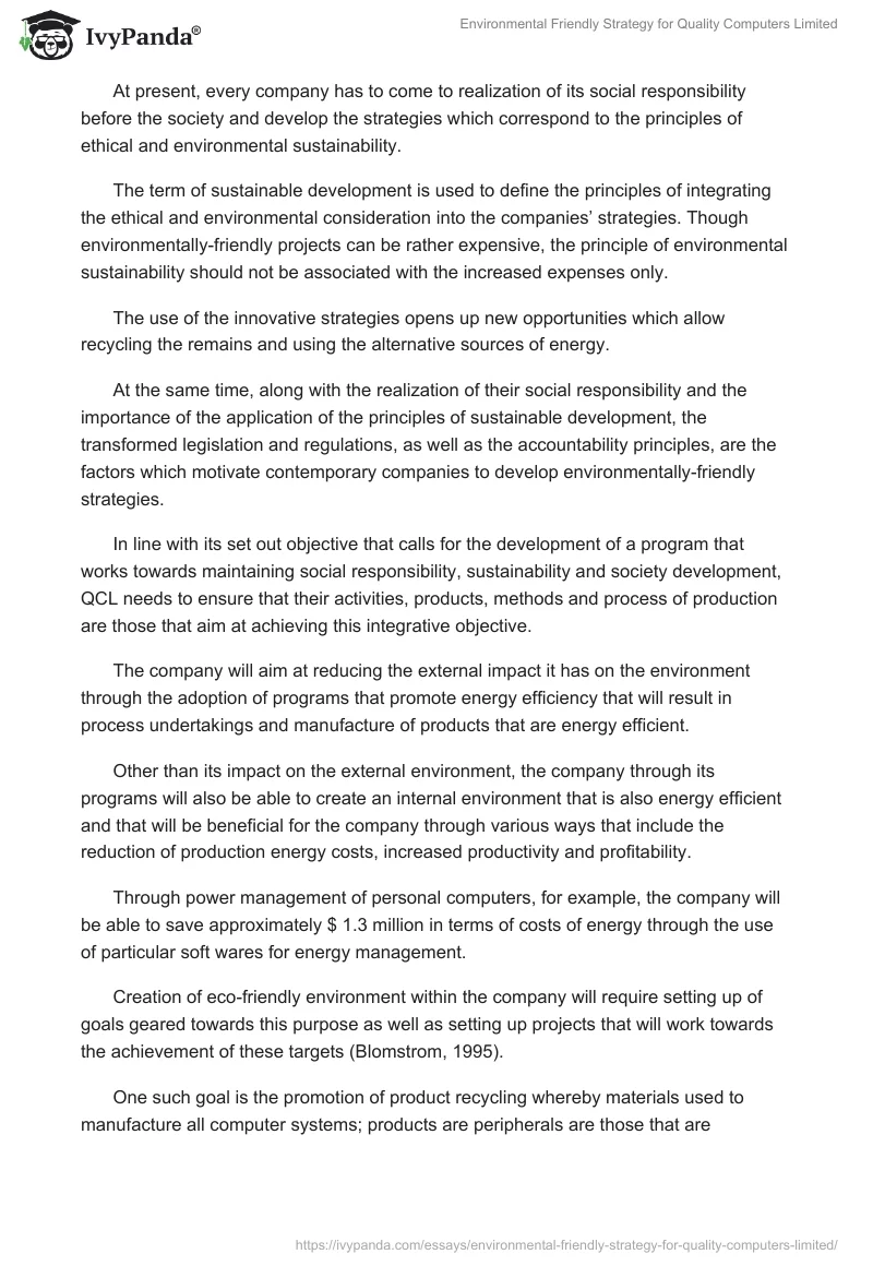 Environmental Friendly Strategy for Quality Computers Limited. Page 2