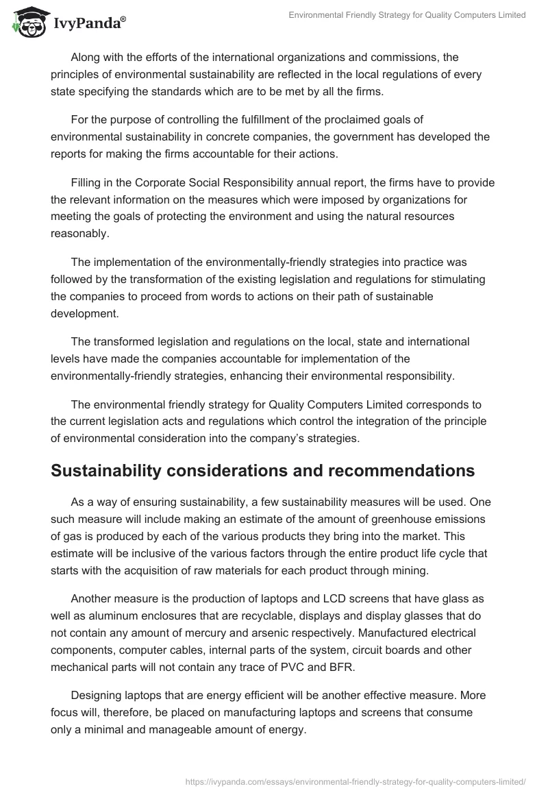 Environmental Friendly Strategy for Quality Computers Limited. Page 4