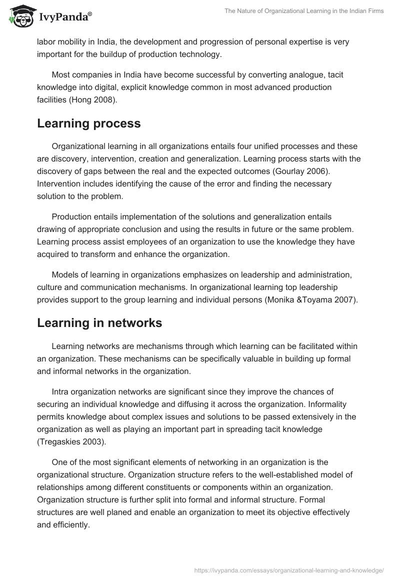 The Nature of Organizational Learning in the Indian Firms. Page 4