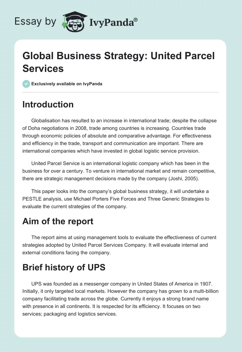 Global Business Strategy: United Parcel Services. Page 1