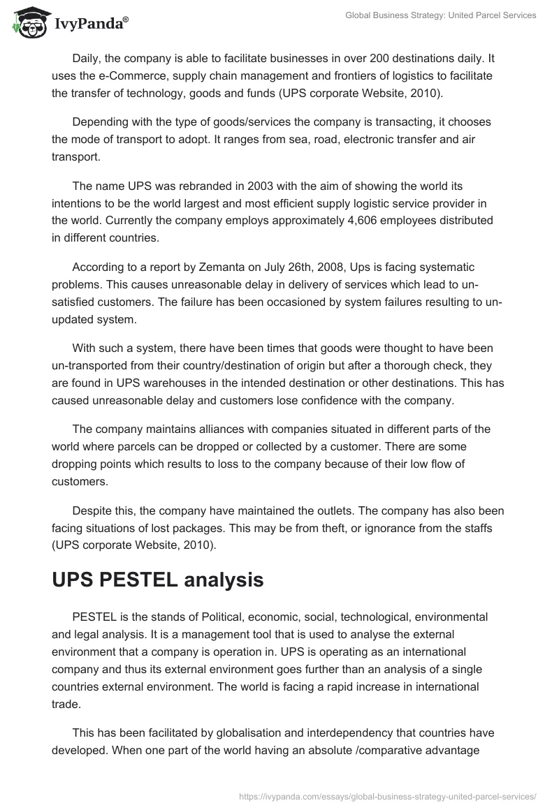 Global Business Strategy: United Parcel Services. Page 2