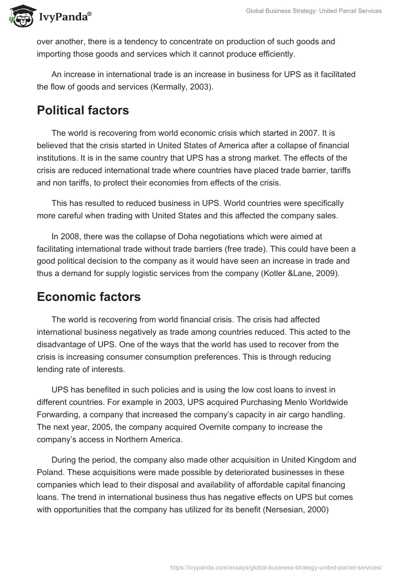 Global Business Strategy: United Parcel Services. Page 3