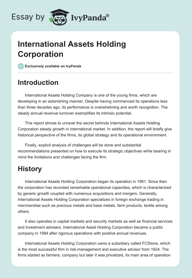 International Assets Holding Corporation. Page 1