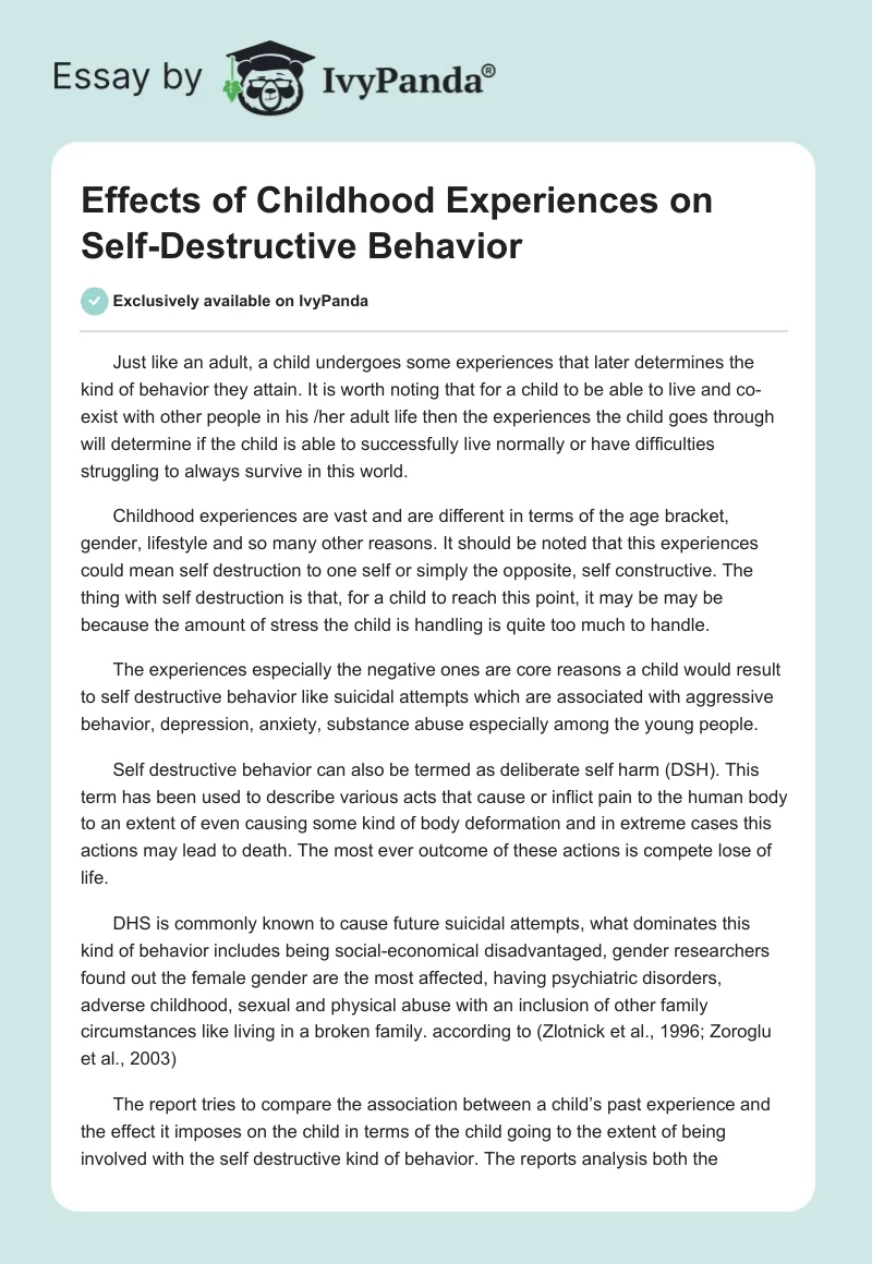 Effects of Childhood Experiences on Self-Destructive Behavior. Page 1