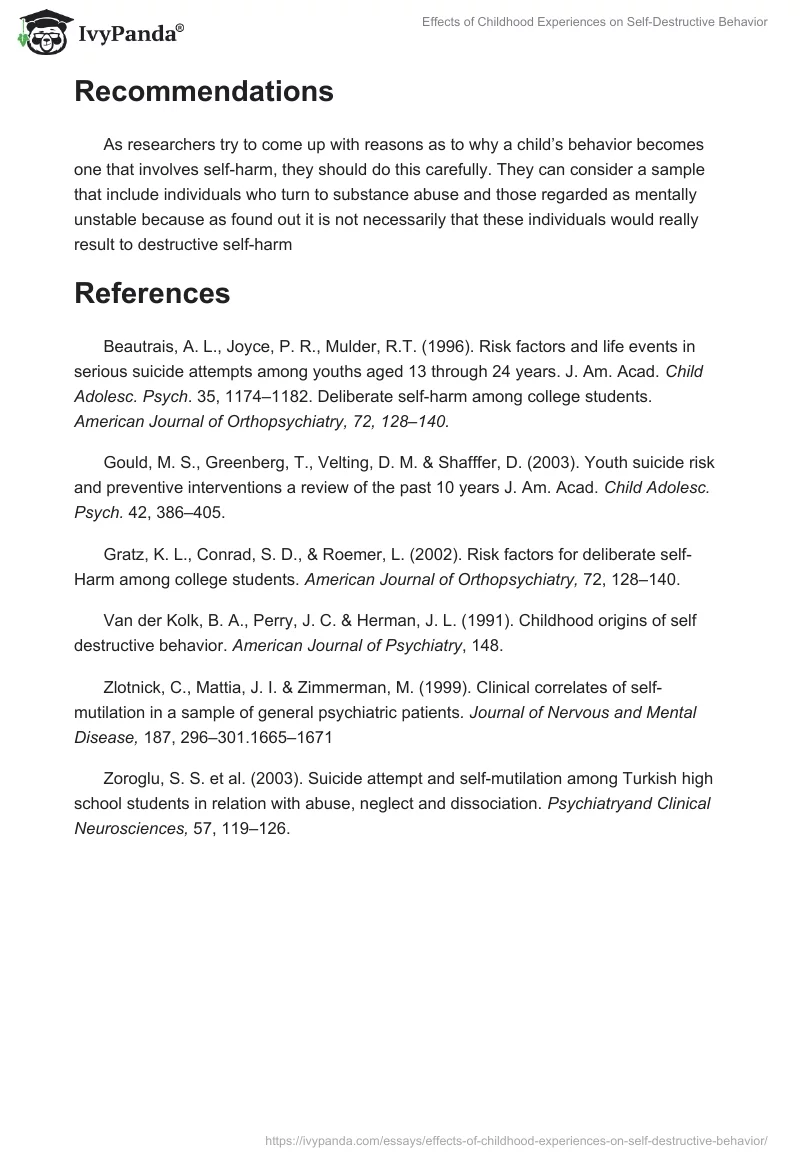 Effects of Childhood Experiences on Self-Destructive Behavior. Page 5