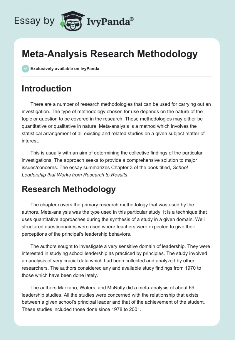 Meta-Analysis Research Methodology. Page 1