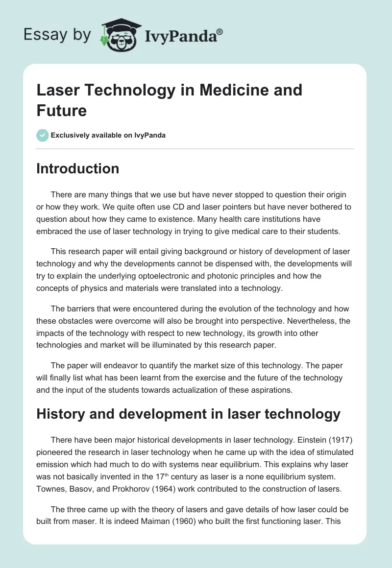 Laser Technology in Medicine and Future. Page 1