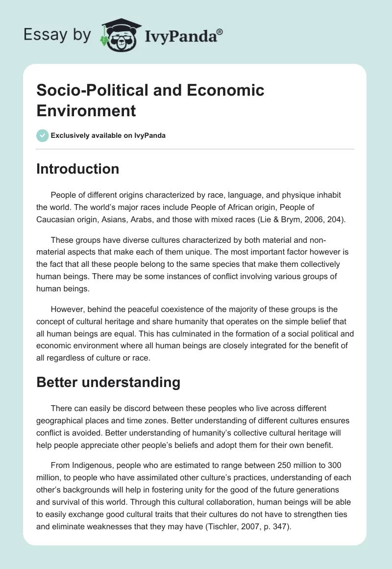 Socio-Political and Economic Environment. Page 1