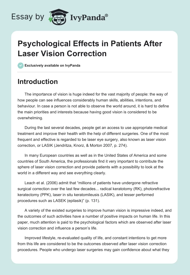 Psychological Effects in Patients After Laser Vision Correction. Page 1