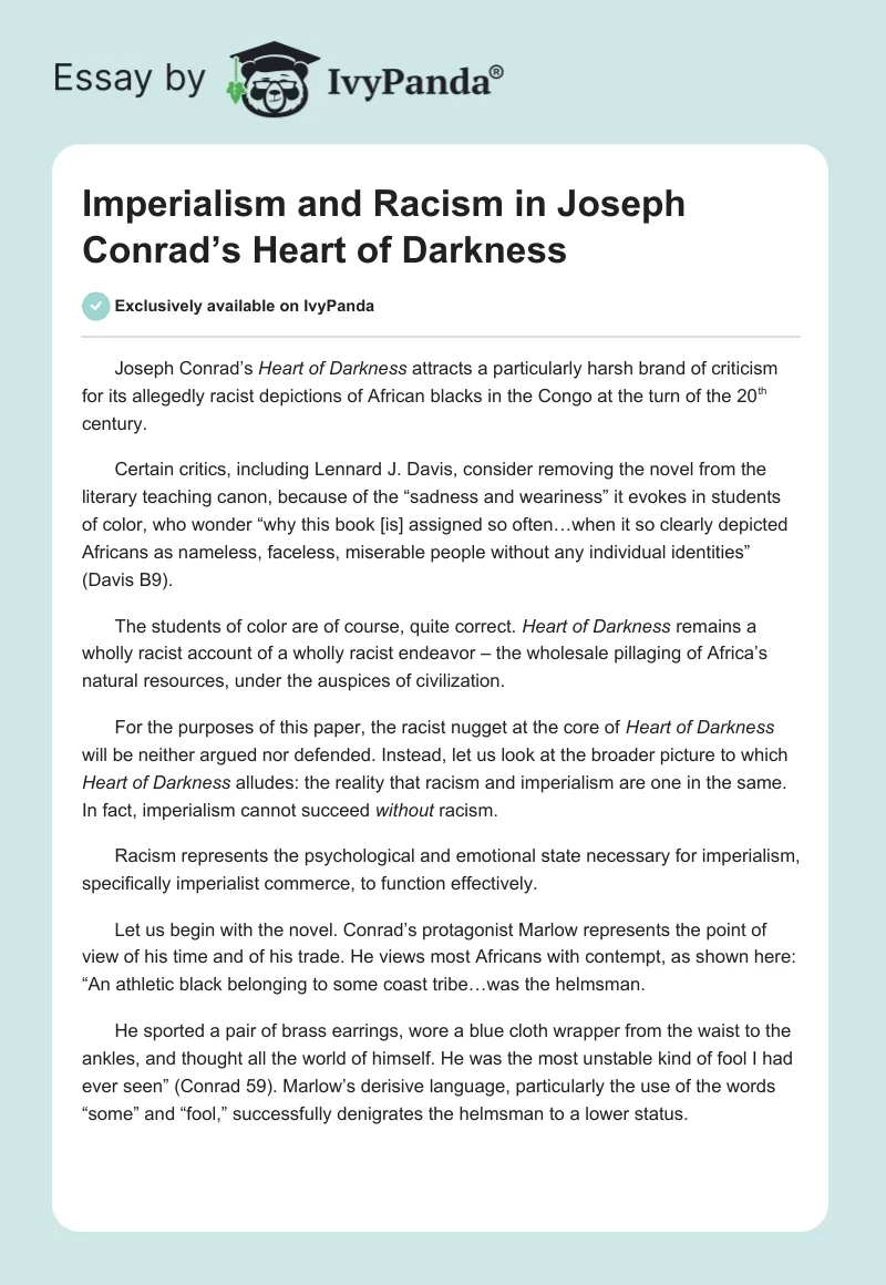 Imperialism and Racism in Joseph Conrad’s Heart of Darkness. Page 1