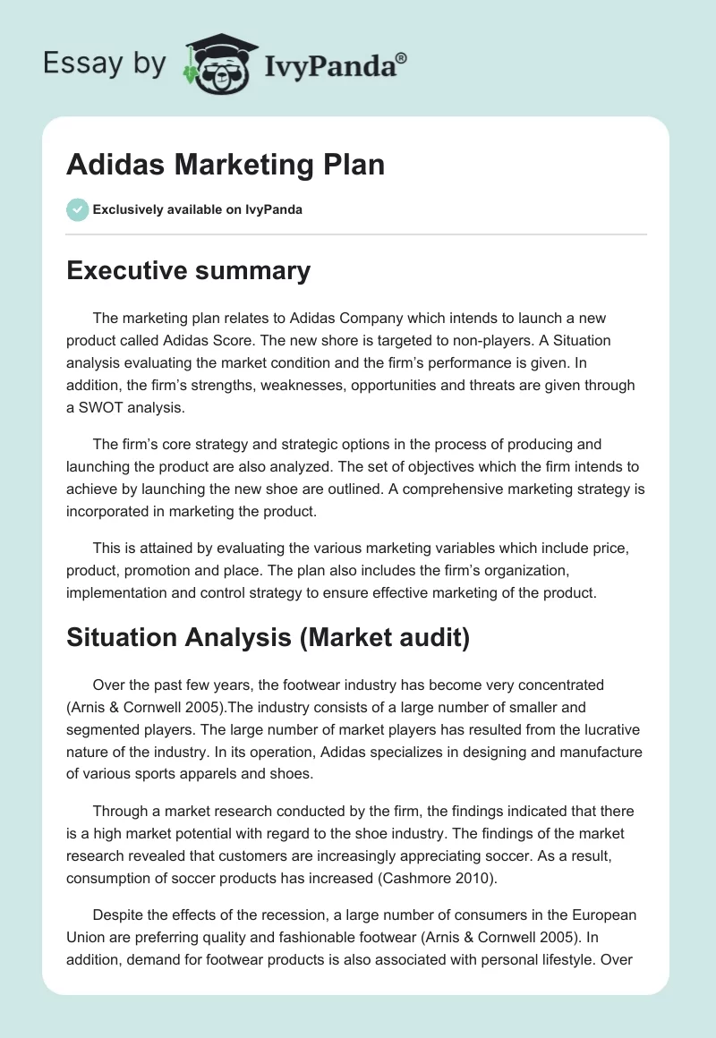 Adidas Marketing Plan. Page 1
