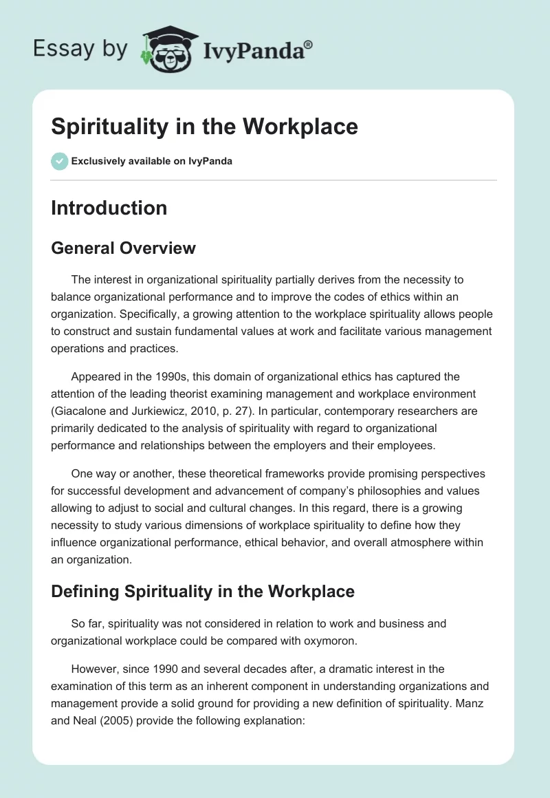 Spirituality in the Workplace. Page 1