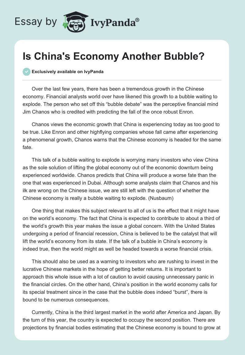 Is China's Economy Another Bubble?. Page 1