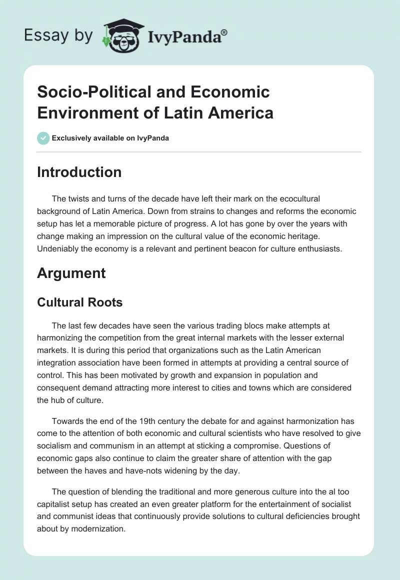 Socio-Political and Economic Environment of Latin America. Page 1