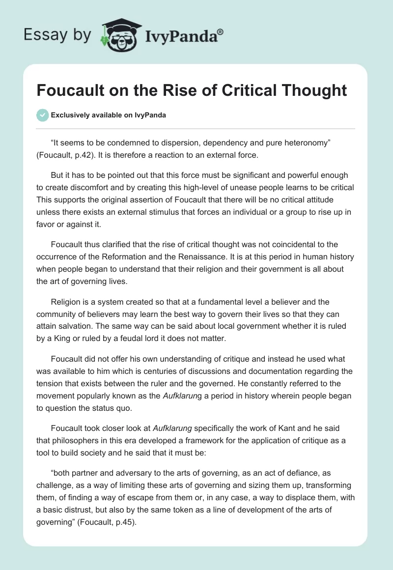 Foucault on the Rise of Critical Thought. Page 1