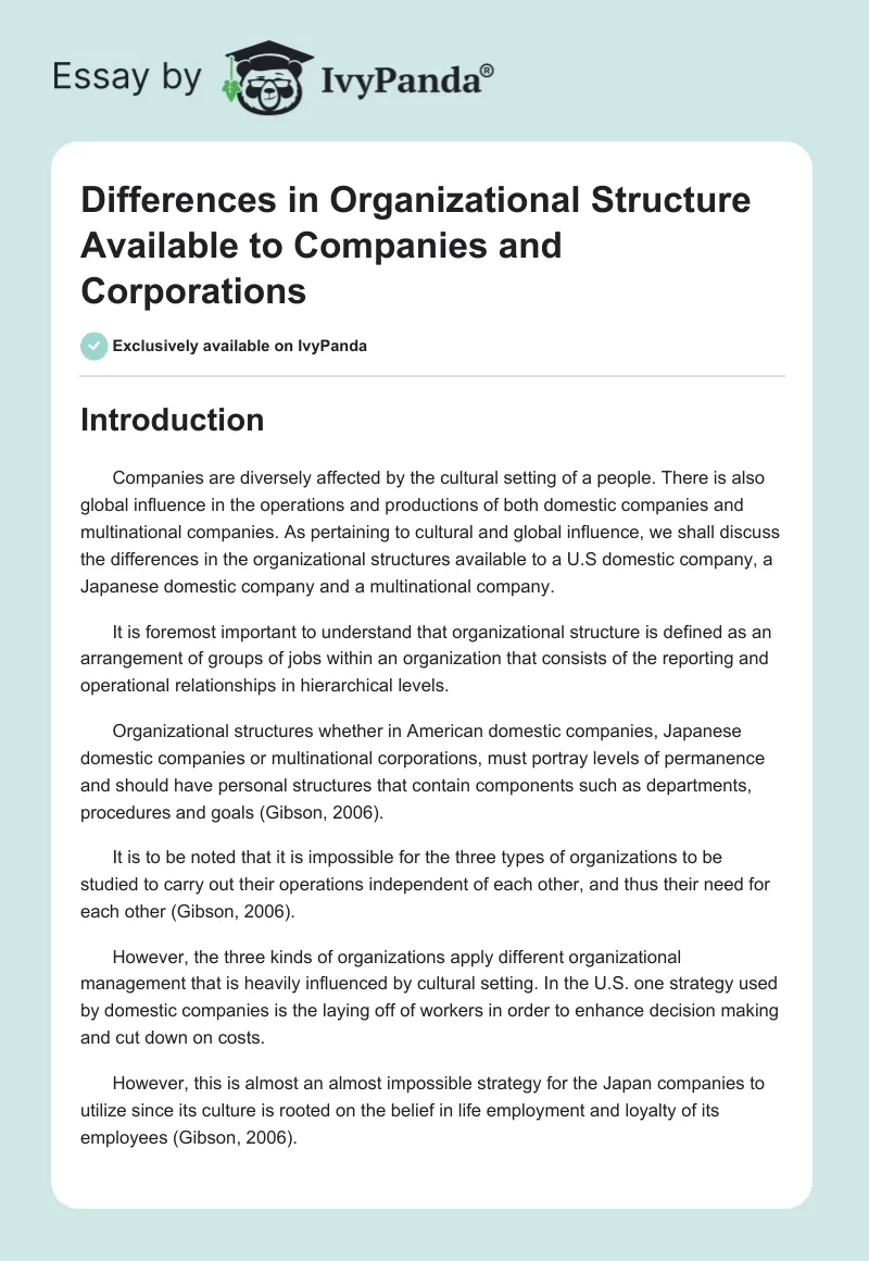 Differences in Organizational Structure Available to Companies and Corporations. Page 1