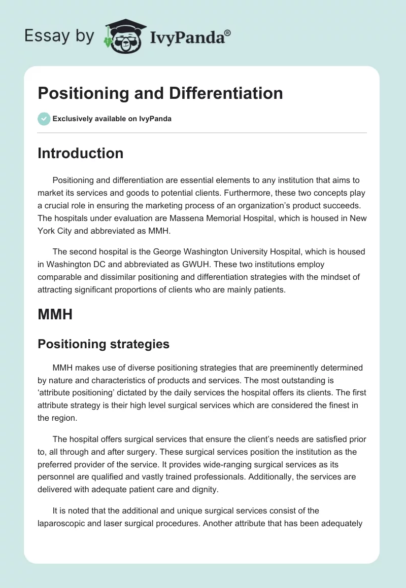 Positioning and Differentiation. Page 1