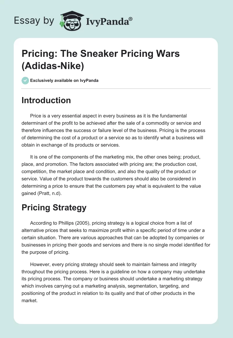 Pricing: The Sneaker Pricing Wars (Adidas-Nike). Page 1