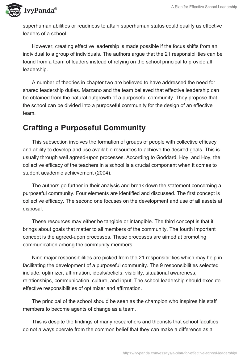 A Plan for Effective School Leadership. Page 2