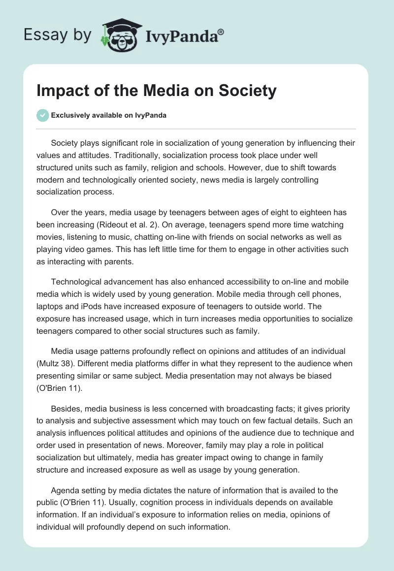 Impact of the Media on Society. Page 1