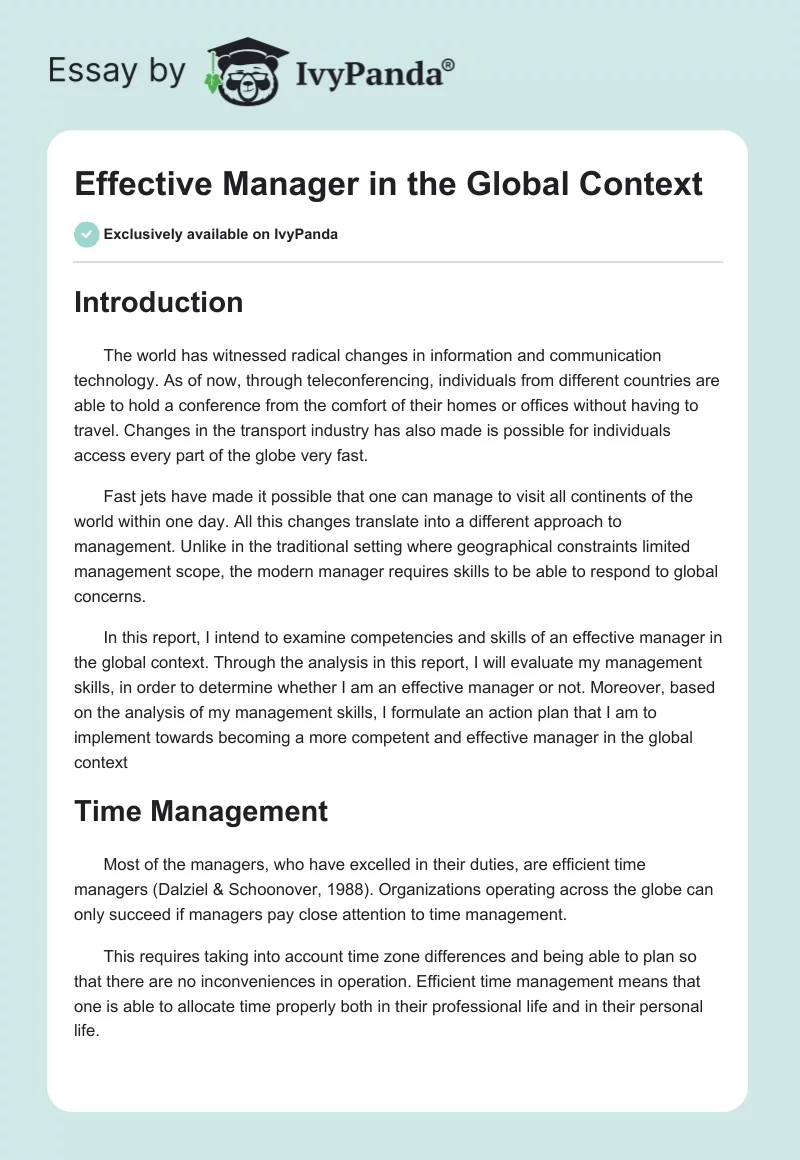 Effective Manager in the Global Context. Page 1