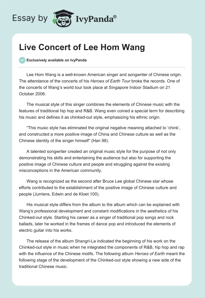 Live Concert of Lee Hom Wang. Page 1