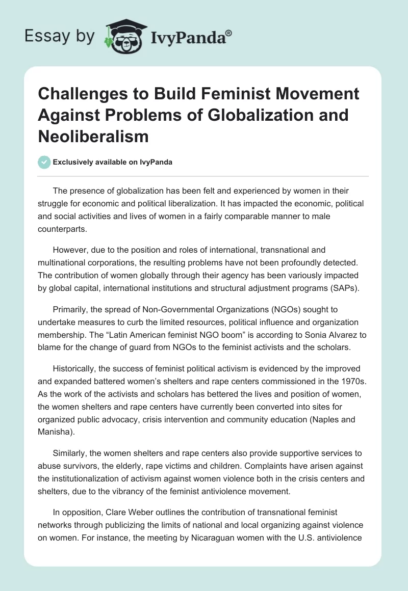 Challenges to Build Feminist Movement Against Problems of Globalization and Neoliberalism. Page 1