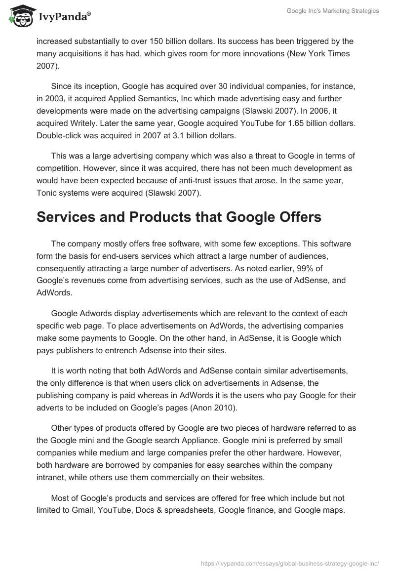 Google Inc's Marketing Strategies. Page 2