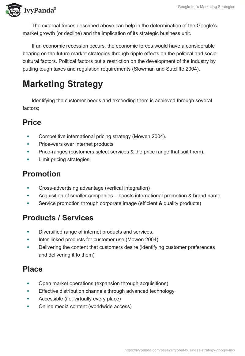 Google Inc's Marketing Strategies. Page 5