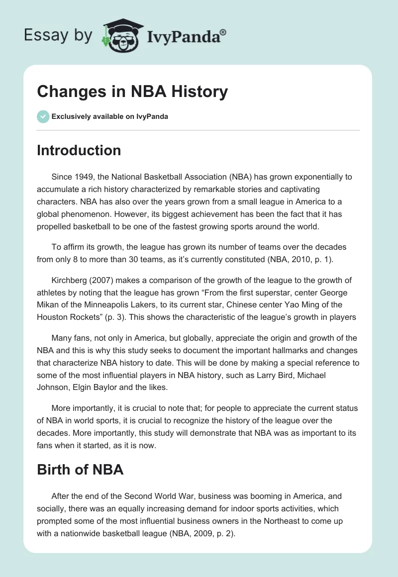 Changes in NBA History. Page 1