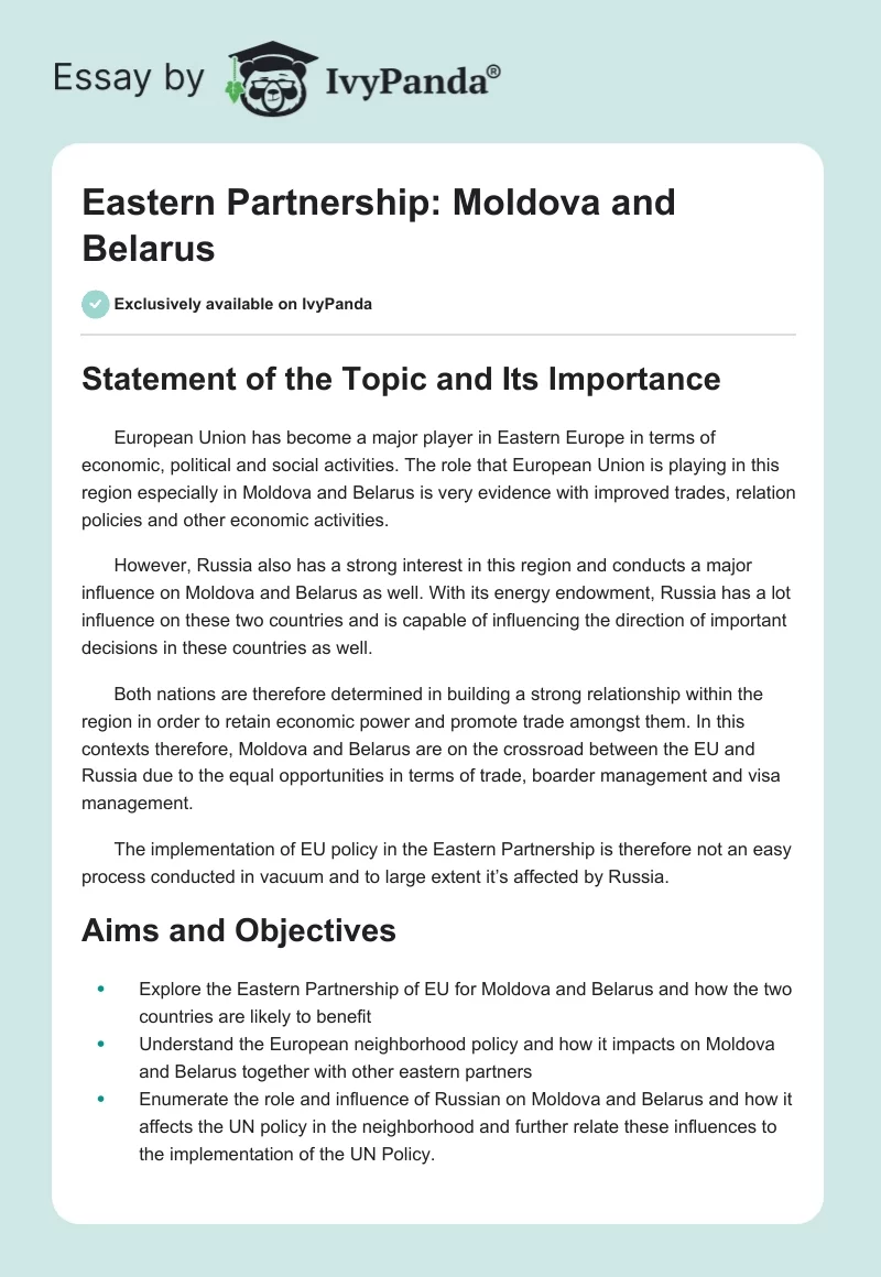 Eastern Partnership: Moldova and Belarus. Page 1