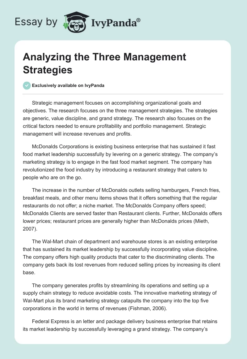 Analyzing the Three Management Strategies. Page 1