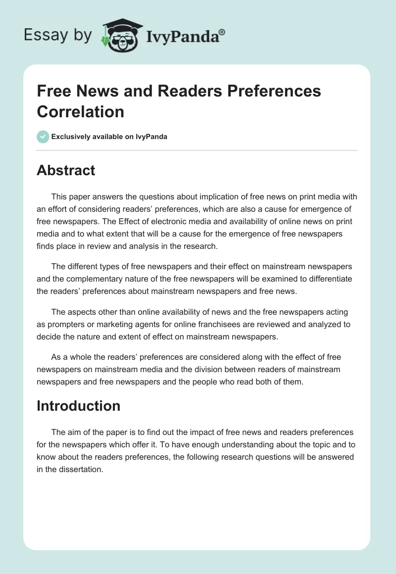 Free News and Readers Preferences Correlation. Page 1