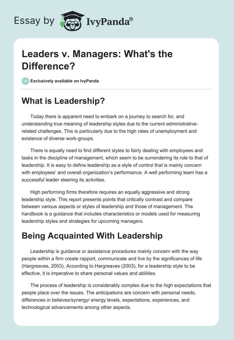Leaders v. Managers: What's the Difference?. Page 1