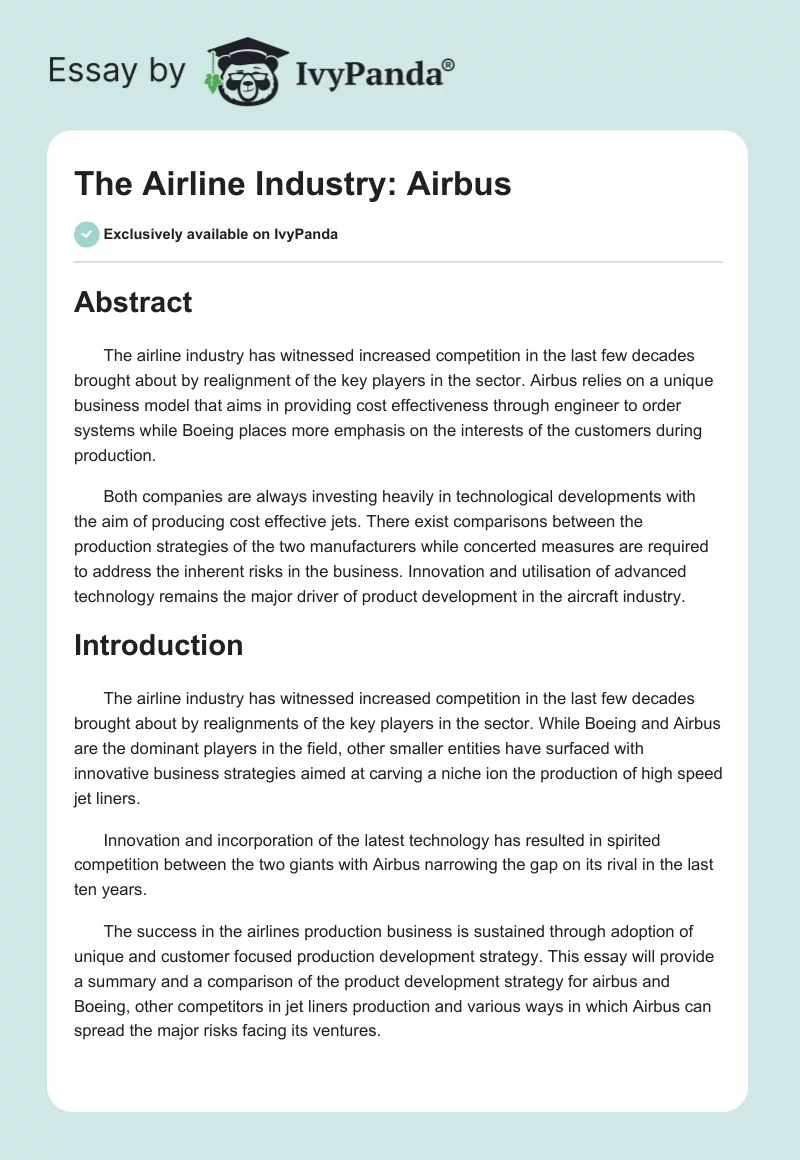 The Airline Industry: Airbus. Page 1