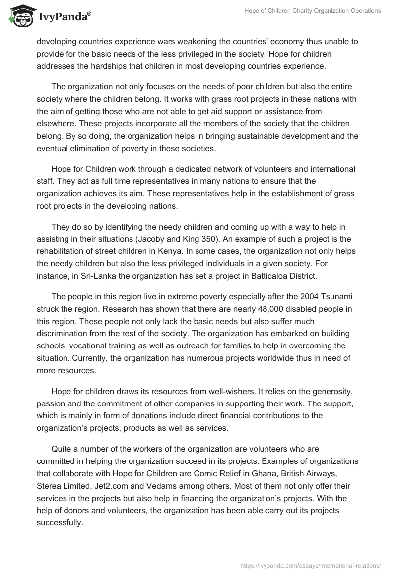 "Hope of Children" Charity Organization Operations. Page 2