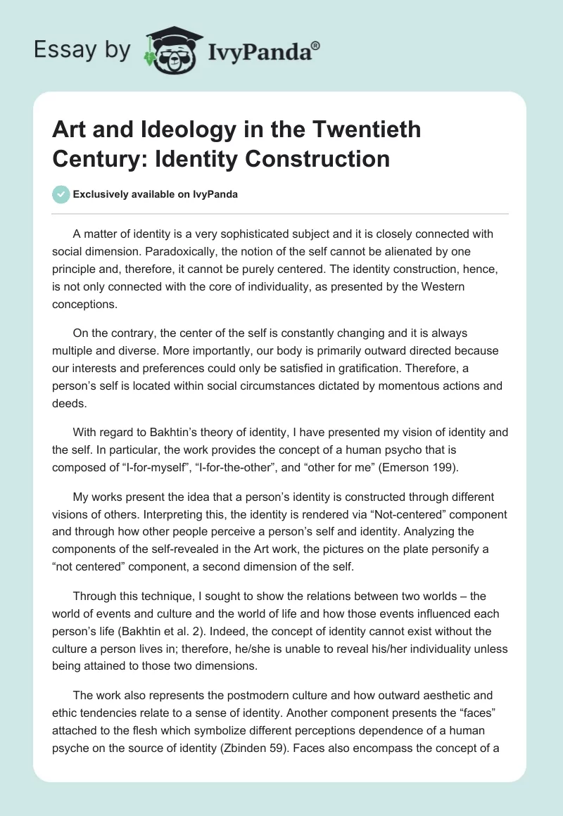 Art and Ideology in the Twentieth Century: Identity Construction. Page 1