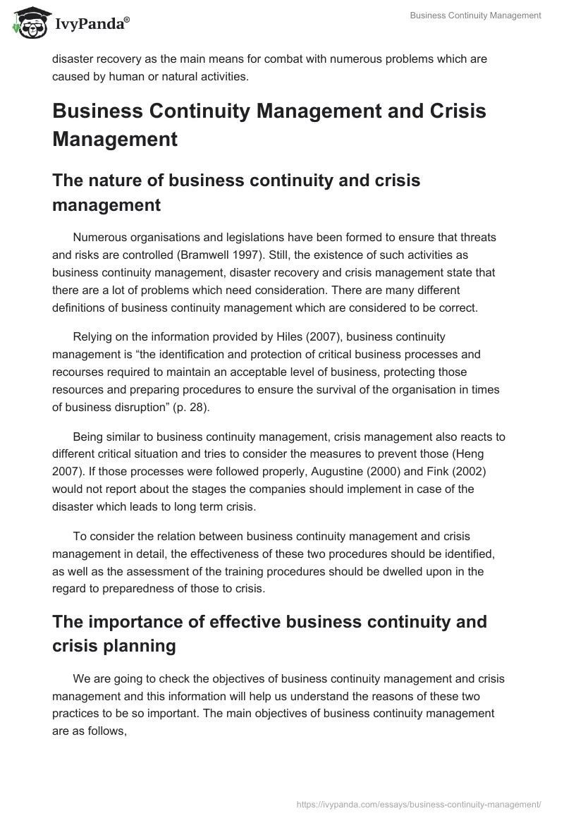 Business Continuity Management. Page 2