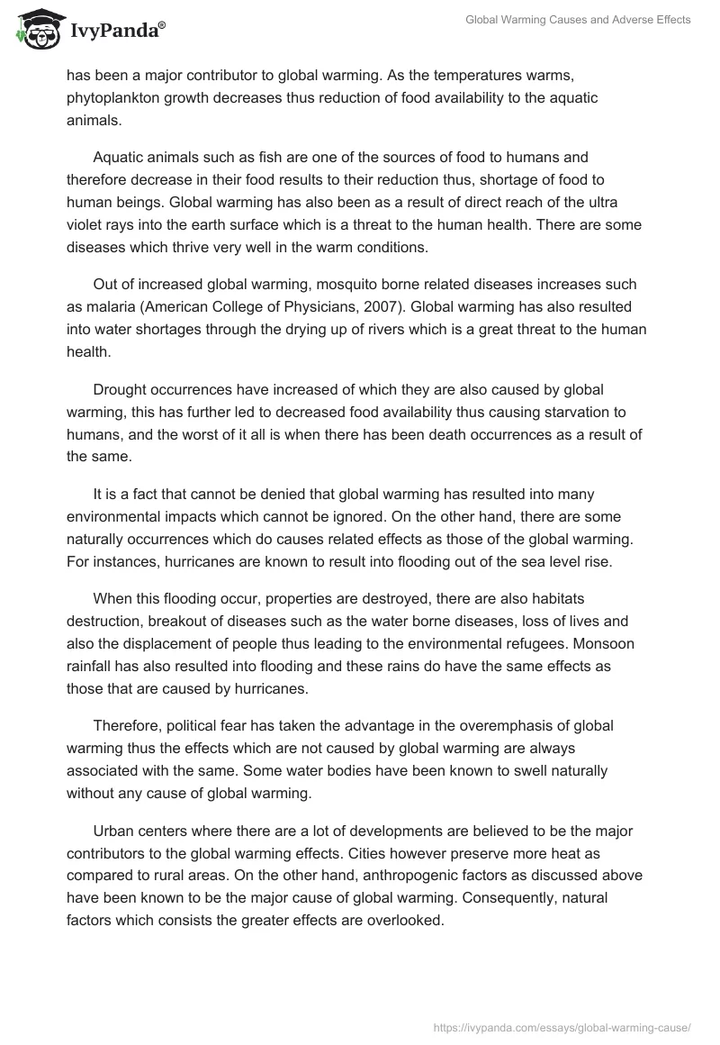 Global Warming Causes and Adverse Effects. Page 2