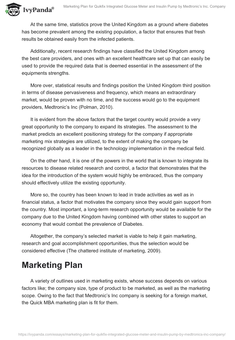 Marketing Plan for Quikfix Integrated Glucose Meter and Insulin Pump by Medtronic’s Inc. Company. Page 4