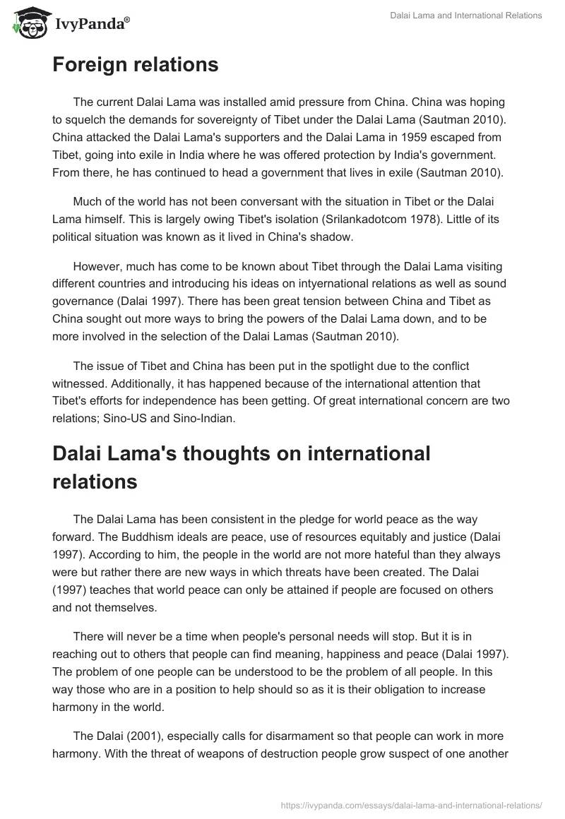 Dalai Lama and International Relations. Page 2