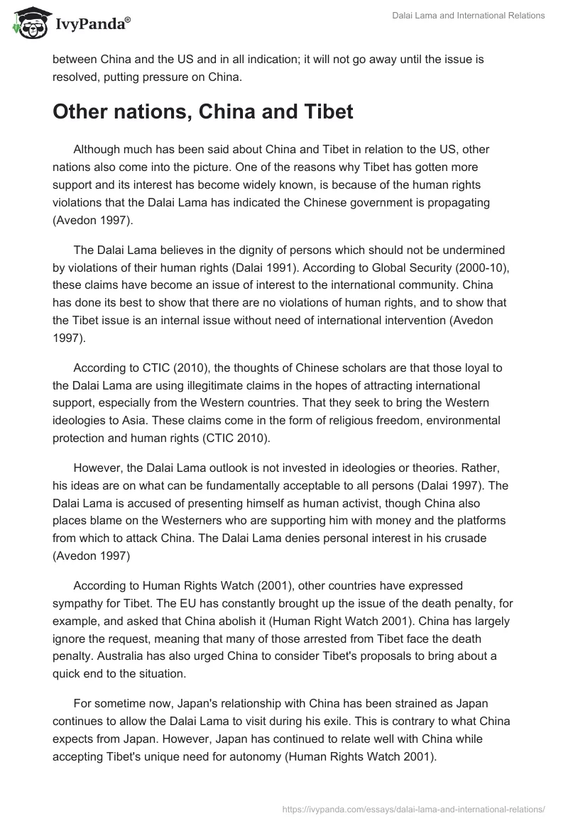 Dalai Lama and International Relations. Page 4