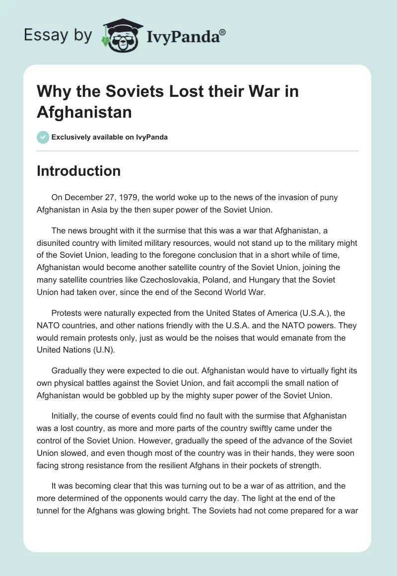 Why the Soviets Lost Their War in Afghanistan. Page 1