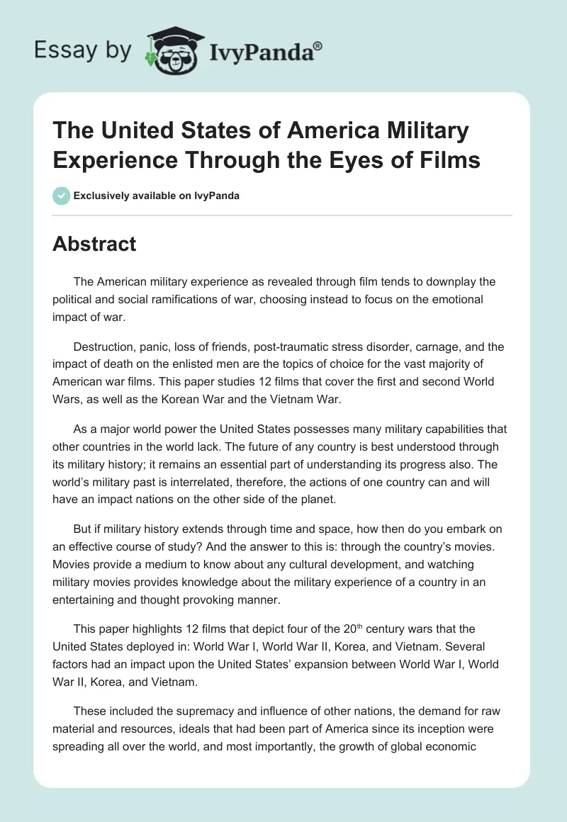 The US Military Experience in Films. Page 1